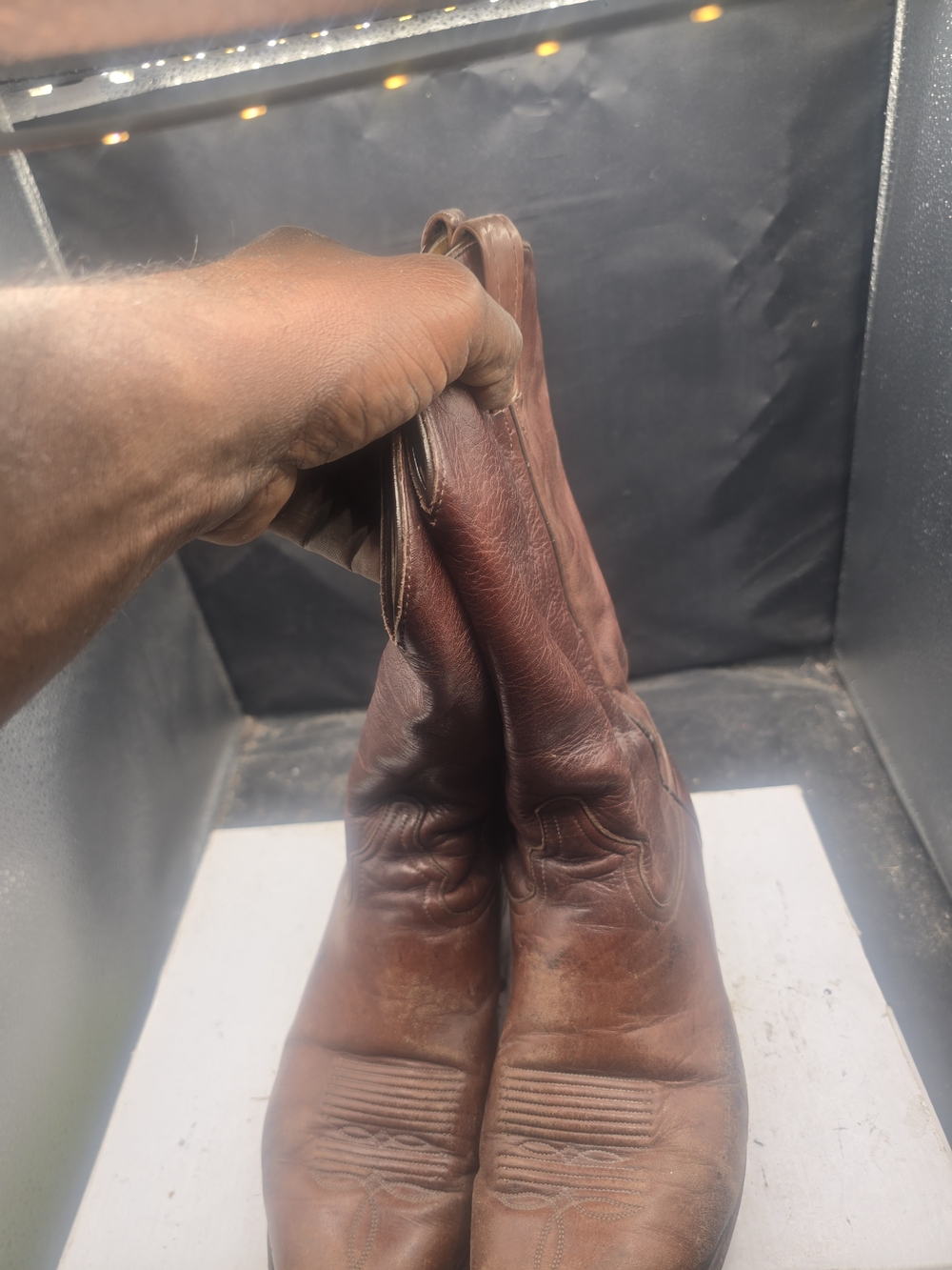 Tony Lama Brown Leather Western Pull-On Boots